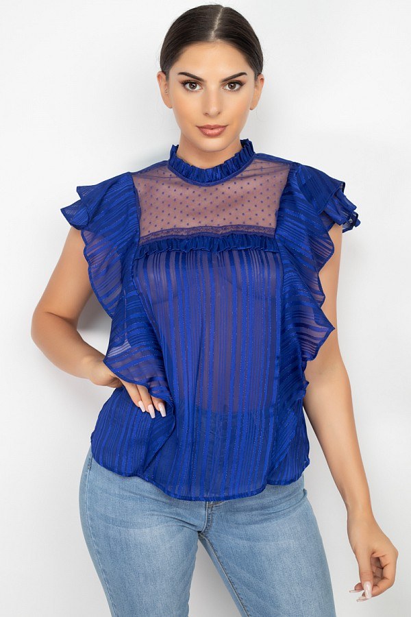 Women's Short Sleeve Ruffle Shadow Top