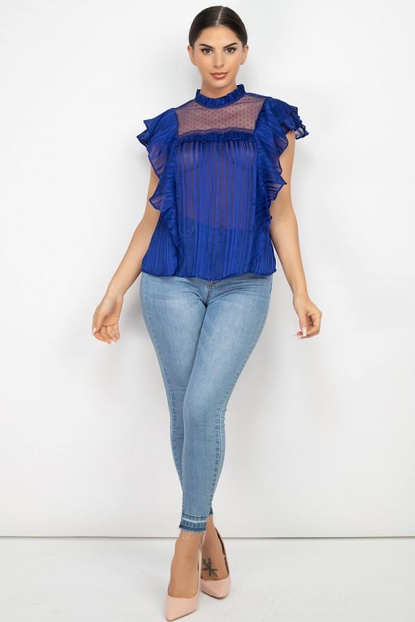 Women's Short Sleeve Ruffle Shadow Top