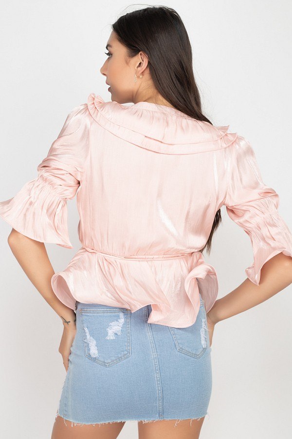 Women's Surplice Short Sleeve Ruffle Top