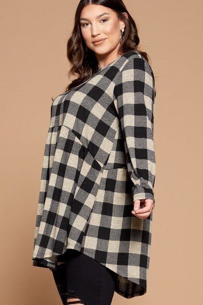 Women's Soft Knit Buffalo Plaid Tunic Top