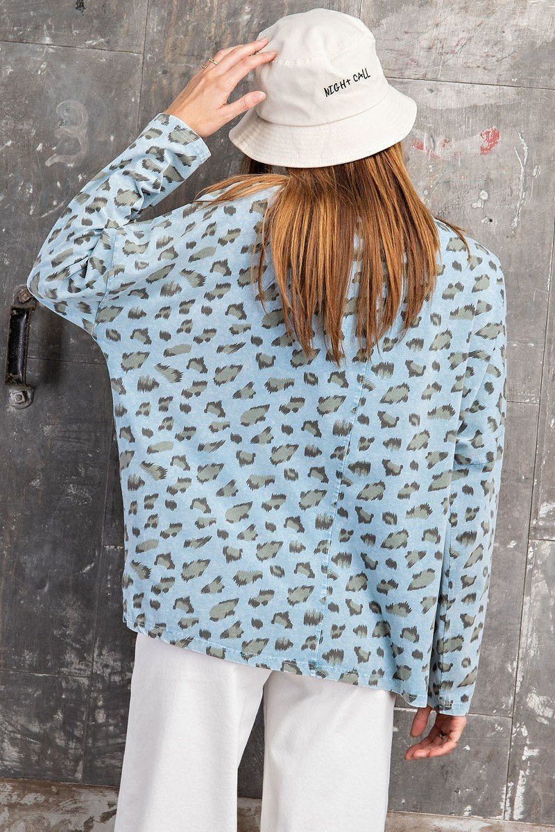 Women's Leopard Printed Garment Dye Loose Fit Knit Top