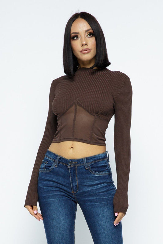 Women's Knit Crop Top With Bottom Mesh