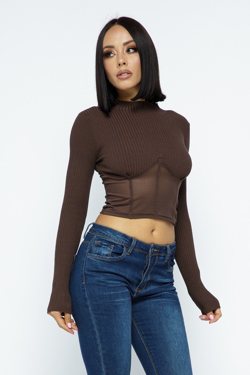 Women's Knit Crop Top With Bottom Mesh