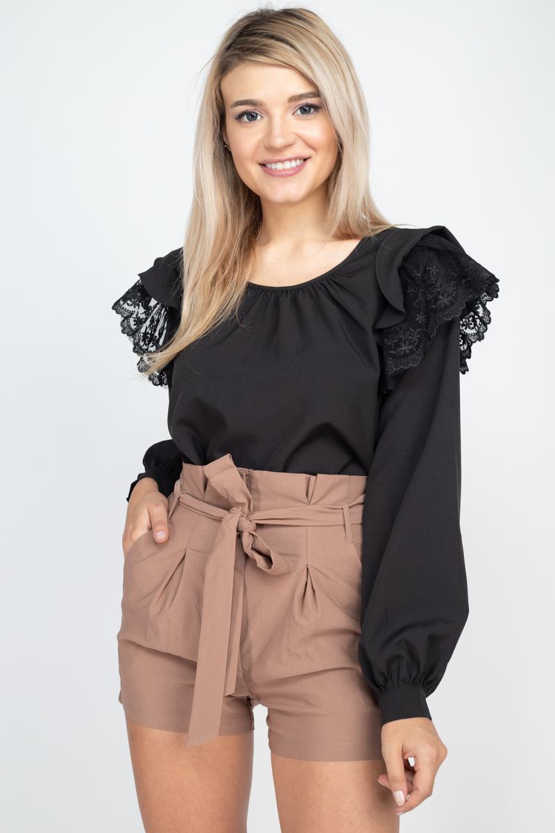 Women's Balloon Sleeve Lace Ruffle Top