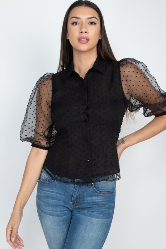 Women's Contrast Dot Print Top