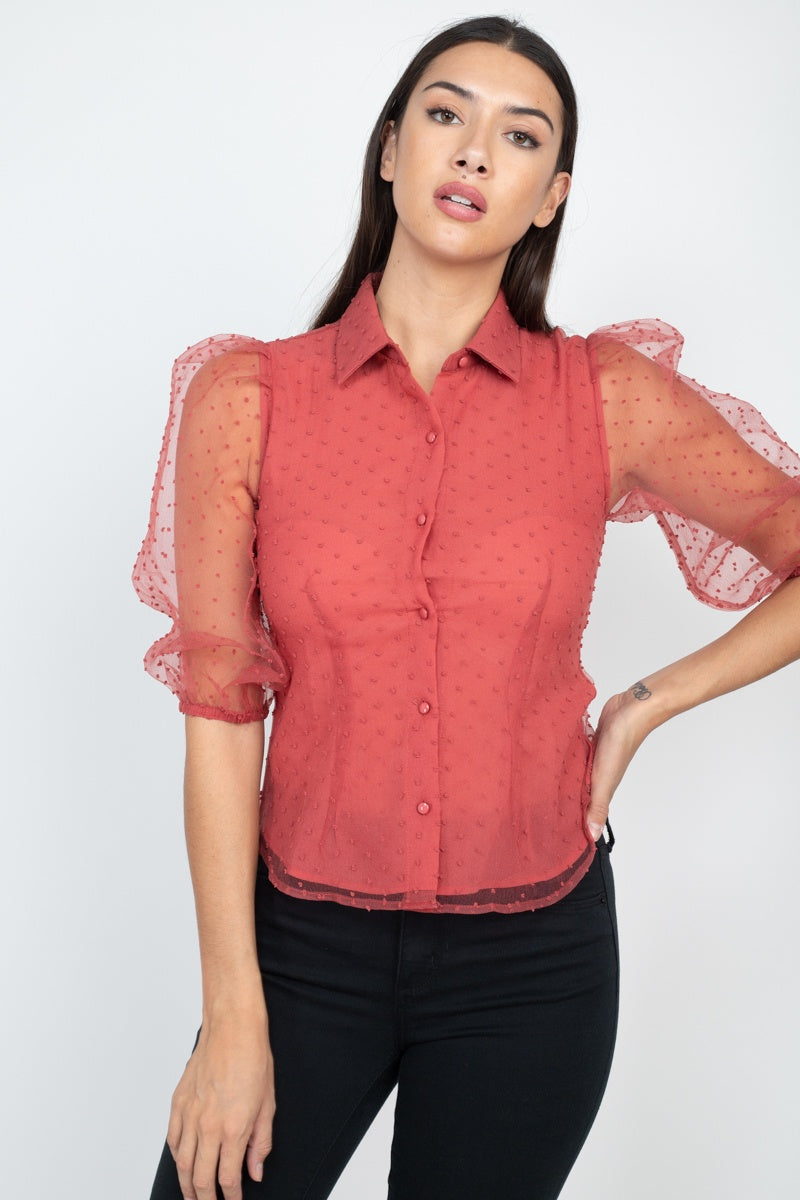 Women's Contrast Dot Print Top