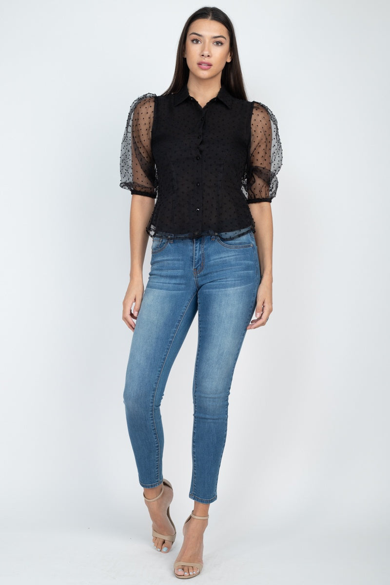 Women's Contrast Dot Print Top