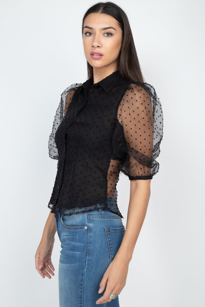 Women's Contrast Dot Print Top