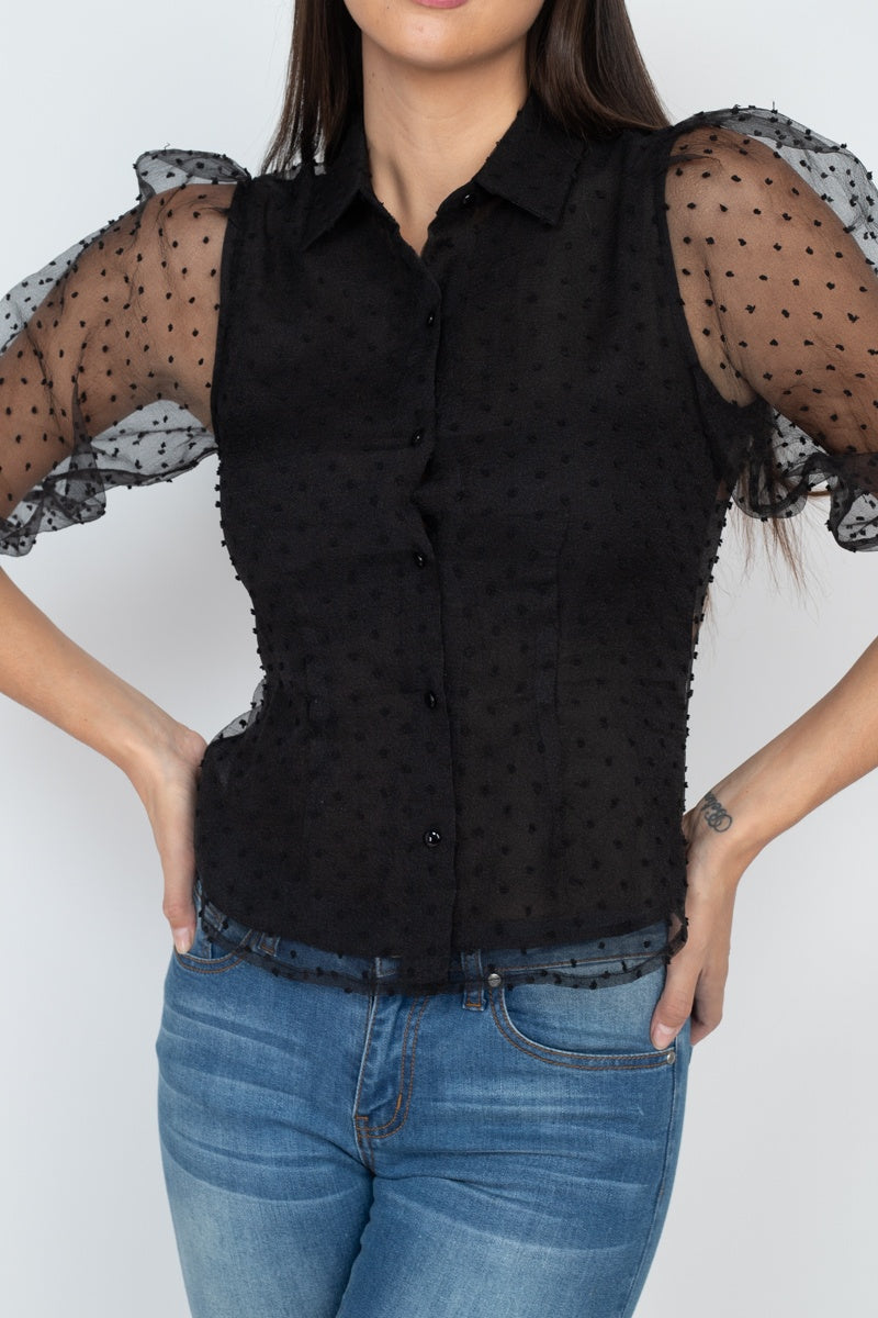 Women's Contrast Dot Print Top