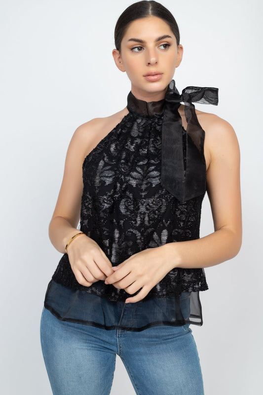 Women's Sleeveless Neck Tie Keyhole Top