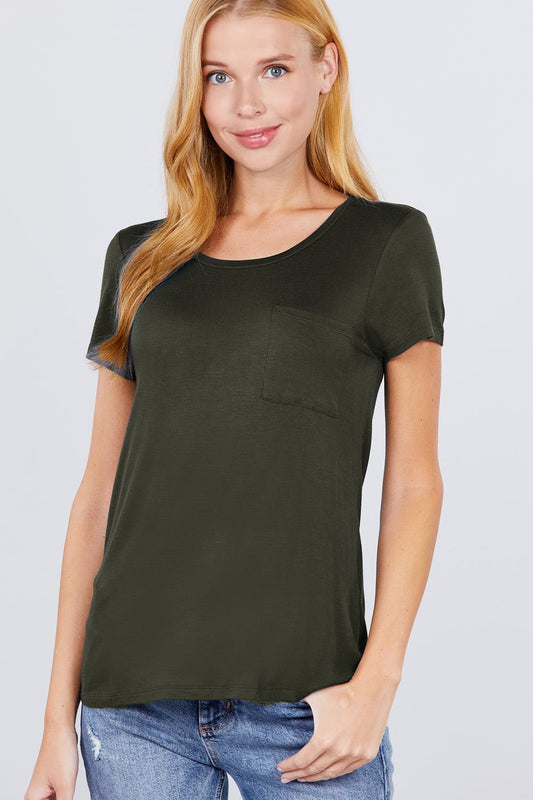 Women's Short Sleeve Scoop Neck Top With Pocket