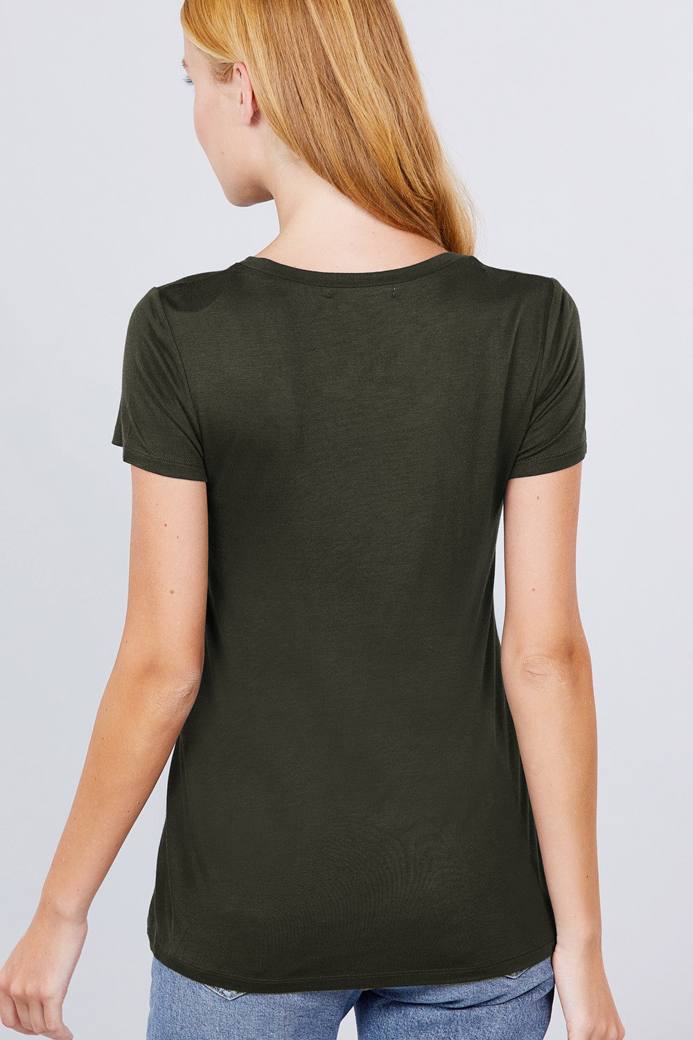 Women's Short Sleeve Scoop Neck Top With Pocket