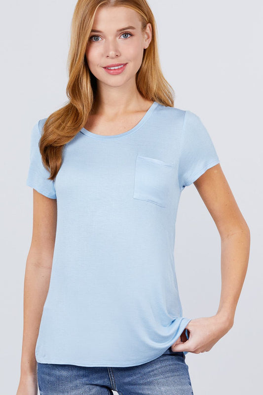 Women's Short Sleeve Scoop Neck Top With Pocket