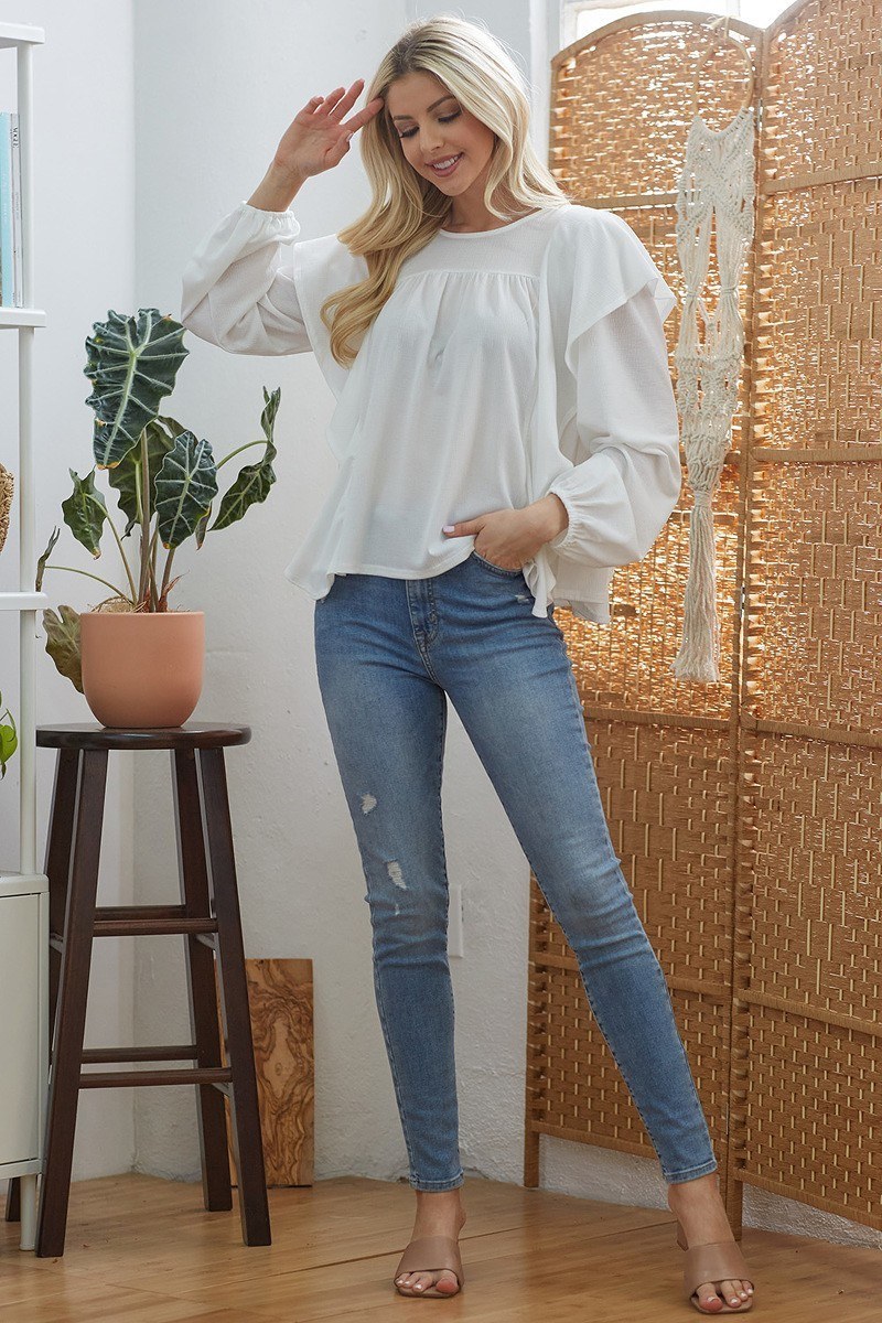 Women's Draped Ruffle Longsleeve Top