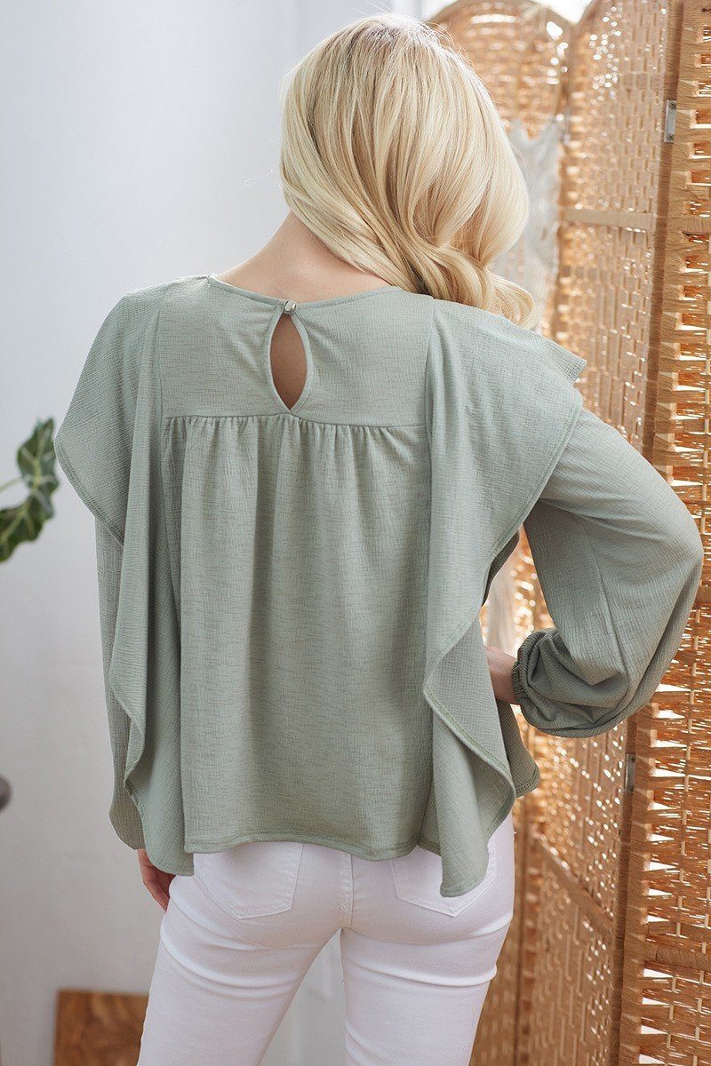 Women's Draped Ruffle Longsleeve Top