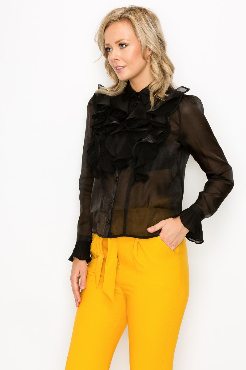 Women's Ruffle Trim Long Sleeve Blouse