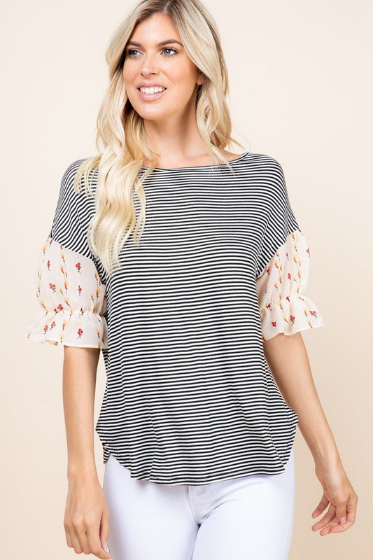 Women's Cute Striped Curved Hem Casual Top