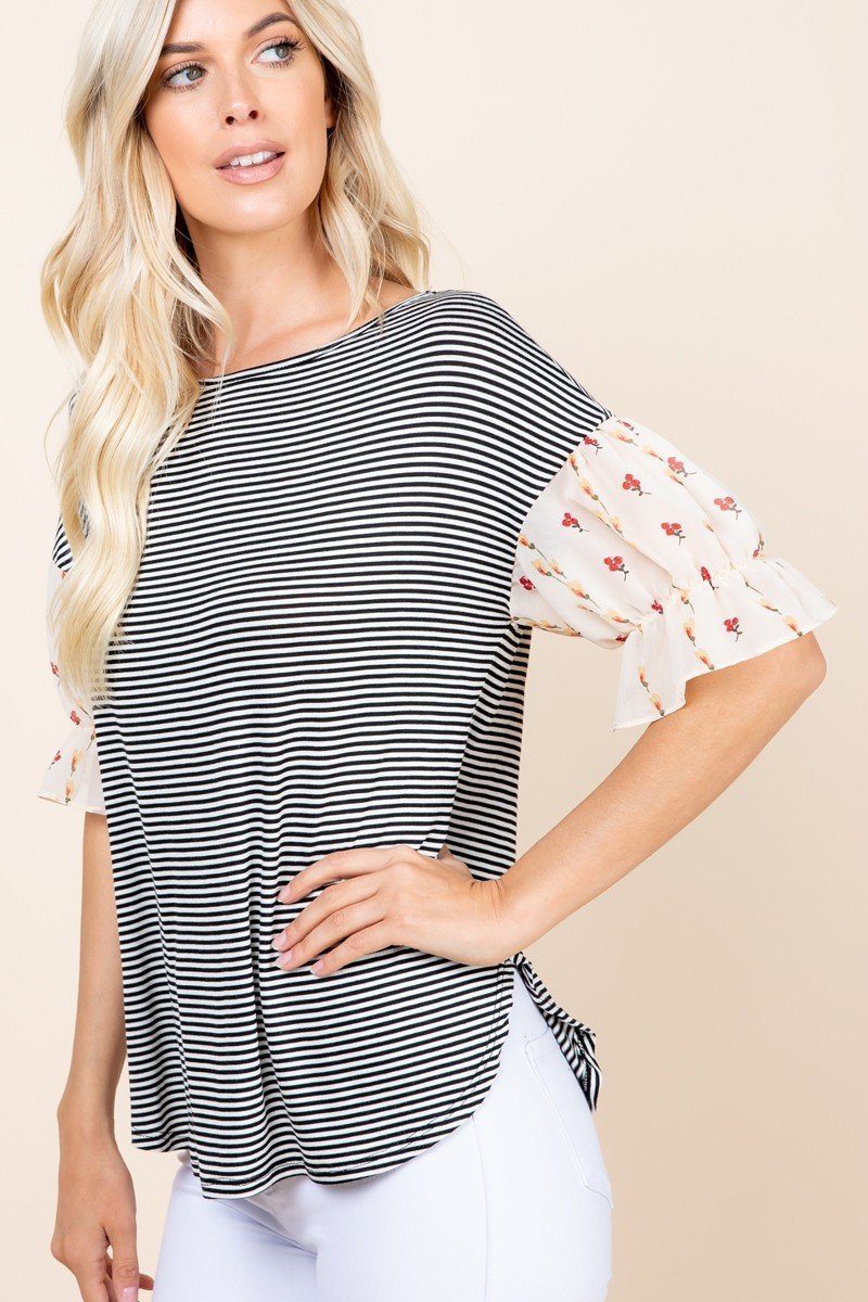 Women's Cute Striped Curved Hem Casual Top