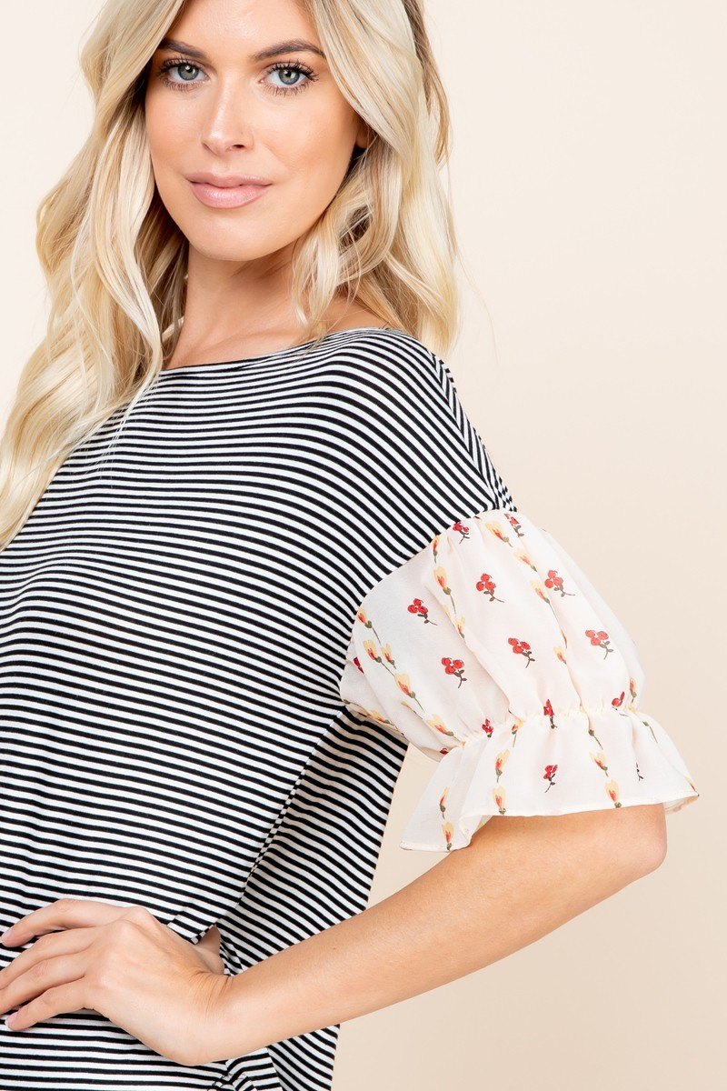 Women's Cute Striped Curved Hem Casual Top