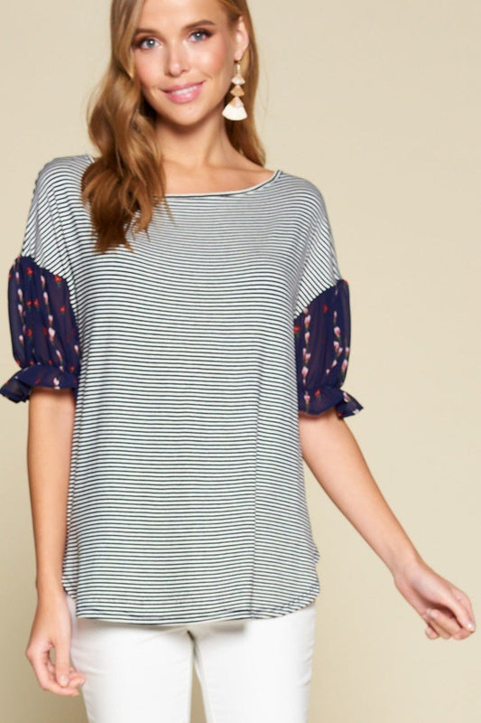 Women's Cute Striped Curved Hem Casual Top