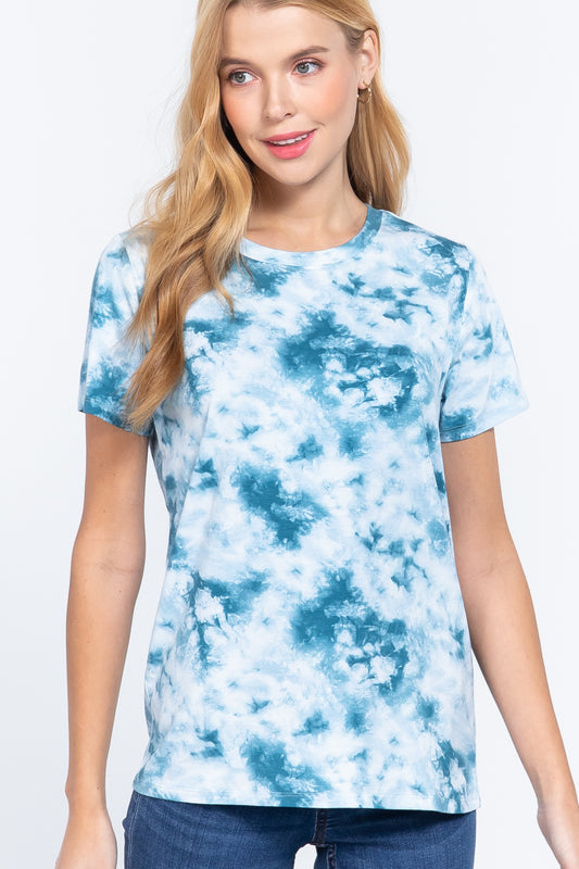 Women's Short Slv Tie-dye Cotton Jersey Top