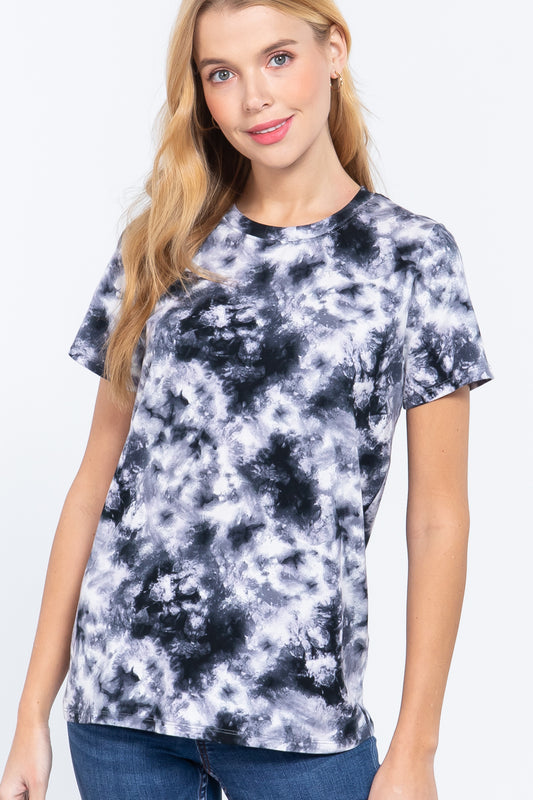 Women's Short Slv Tie-dye Cotton Jersey Top