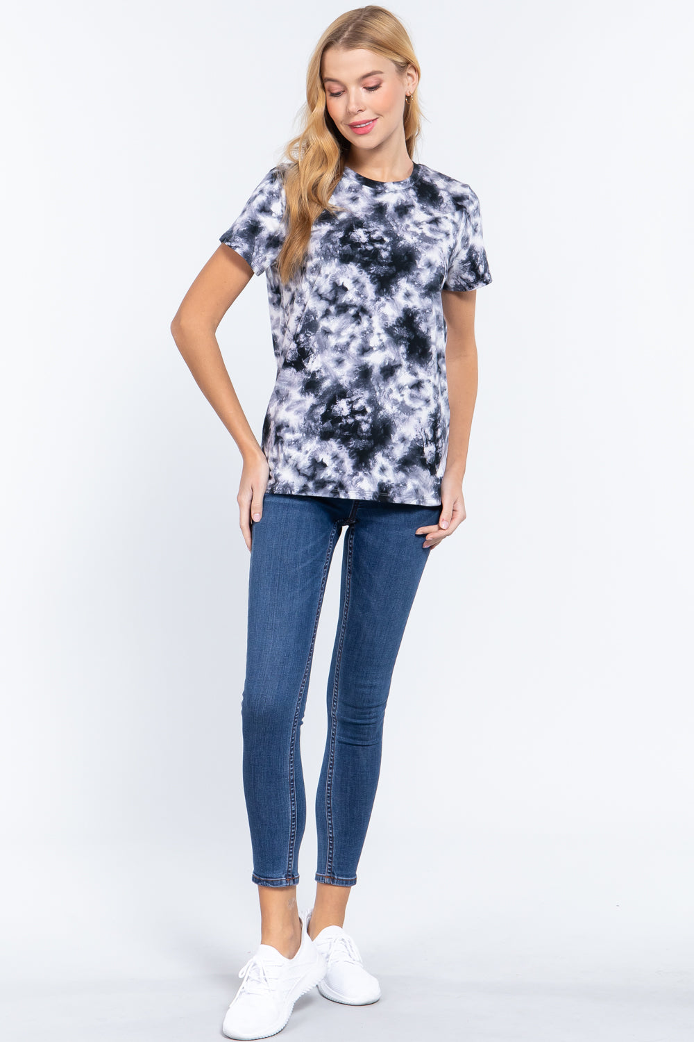 Women's Short Slv Tie-dye Cotton Jersey Top