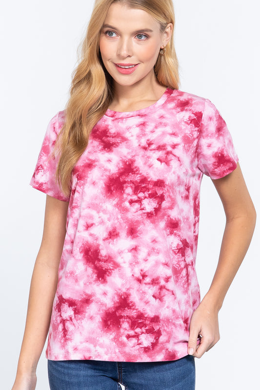 Women's Short Slv Tie-dye Cotton Jersey Top