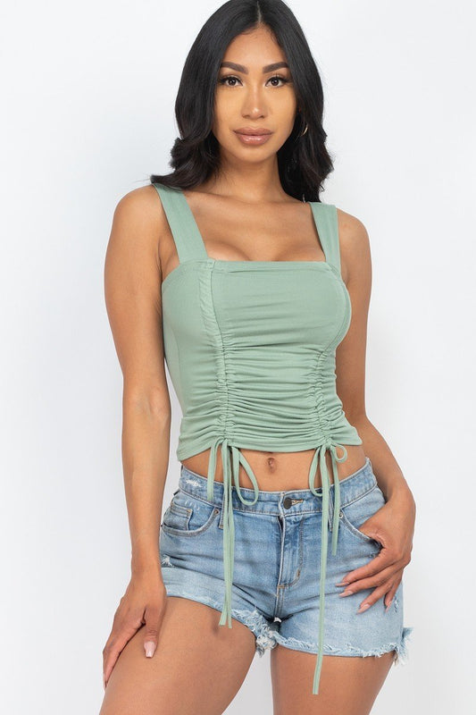 Women's Adjustable Front Ruched With String Square Neck Crop Tops