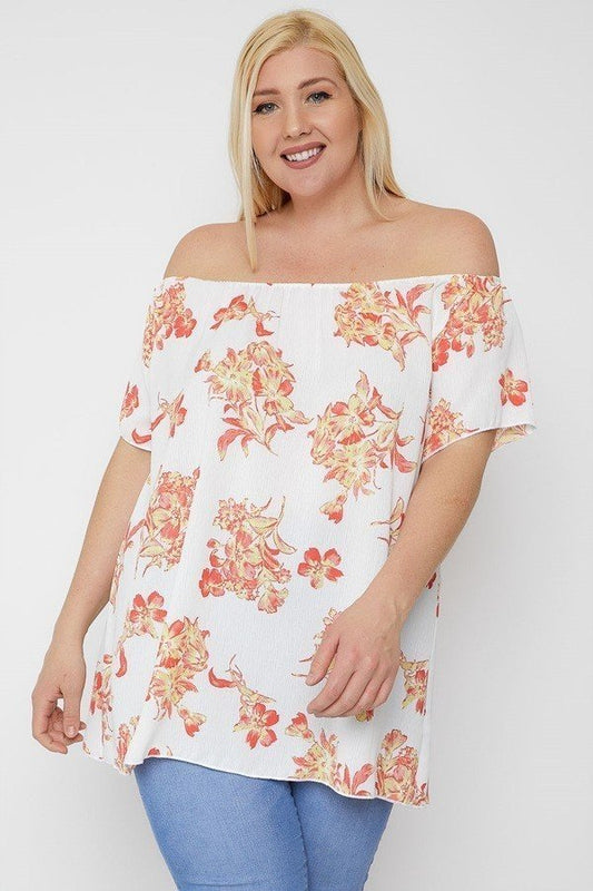 Women's Plus Floral Print Off The Shoulder Top