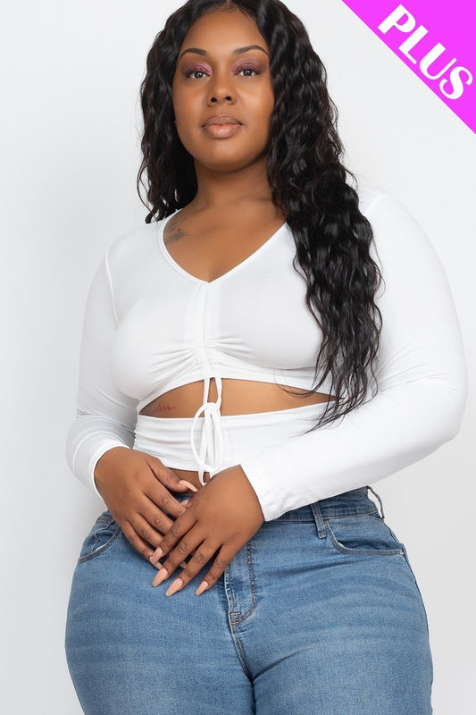 Women's Plus Size Drawstring Ruched Cutout Crop Top