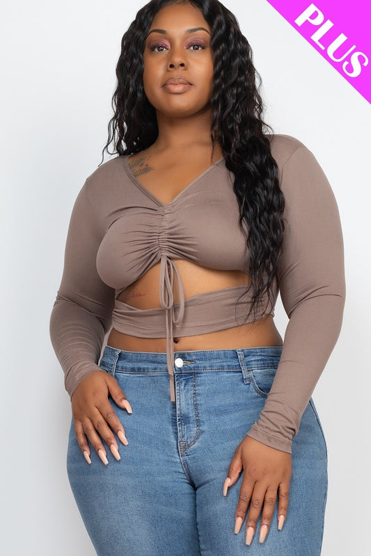 Women's Plus Size Drawstring Ruched Cutout Crop Top