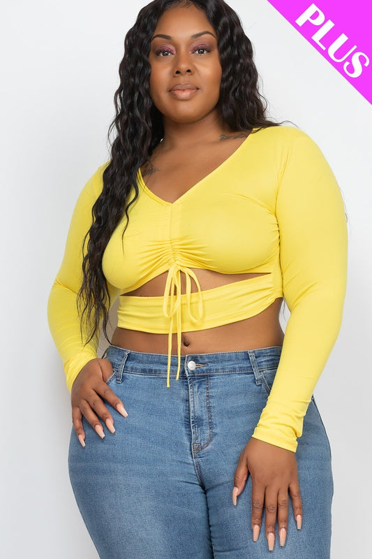 Women's Plus Size Drawstring Ruched Cutout Crop Top