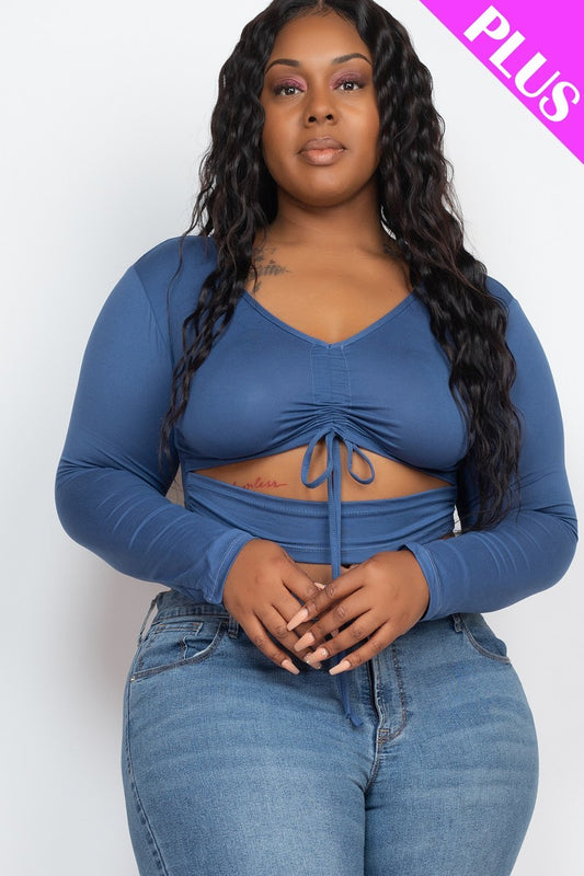 Women's Plus Size Drawstring Ruched Cutout Crop Top