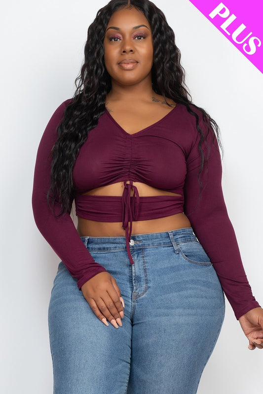 Women's Plus Size Drawstring Ruched Cutout Crop Top