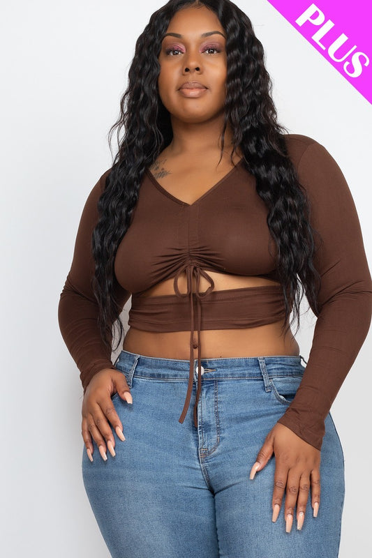 Women's Plus Size Drawstring Ruched Cutout Crop Top