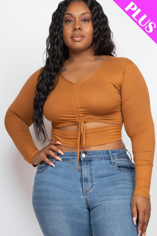 Women's Plus Size Drawstring Ruched Cutout Crop Top