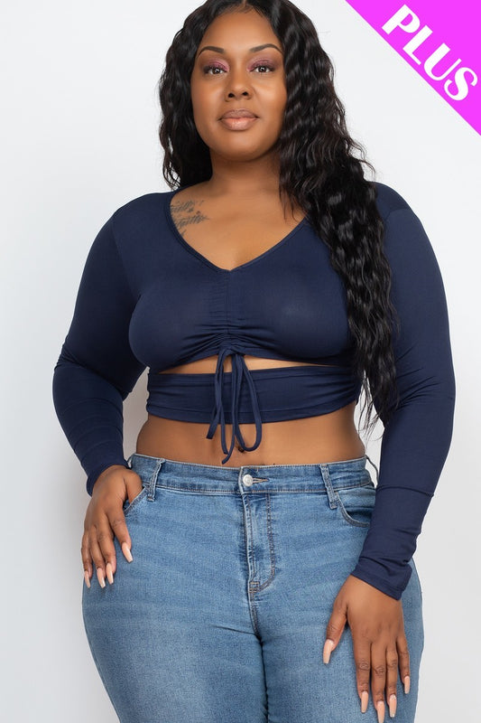 Women's Plus Size Drawstring Ruched Cutout Crop Top