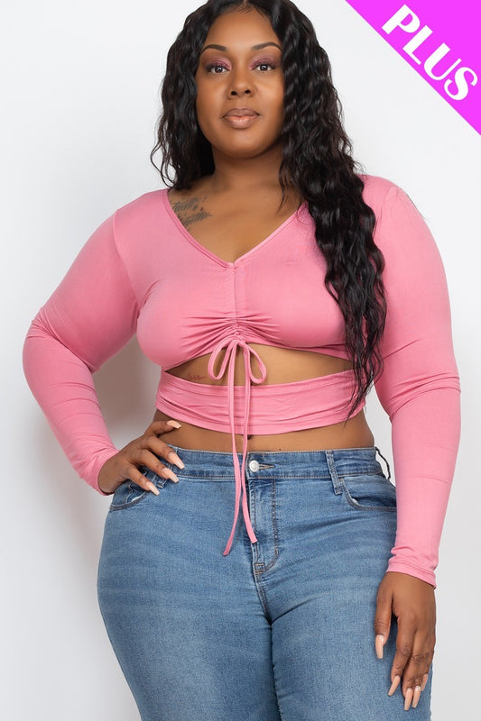 Women's Plus Size Drawstring Ruched Cutout Crop Top