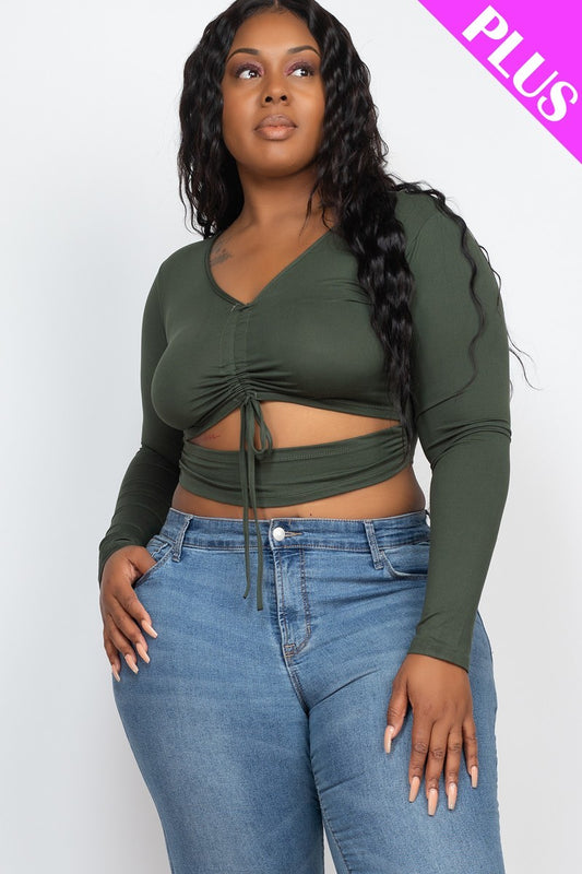 Women's Plus Size Drawstring Ruched Cutout Crop Top