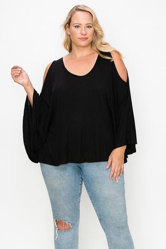 Women's Plus Solid Top Featuring Kimono Style Sleeves