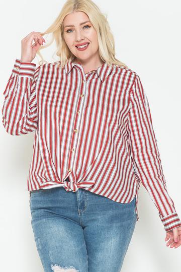 Women's Plus Multi Stripe Side Slit Cotton Shirt