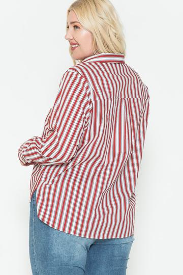 Women's Plus Multi Stripe Side Slit Cotton Shirt