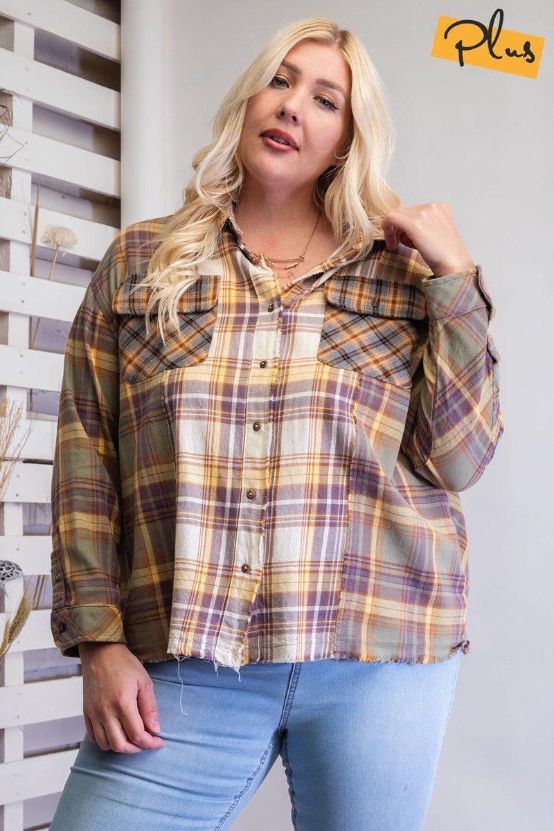 Women's Plus Plaid Mix Button Down Shirt