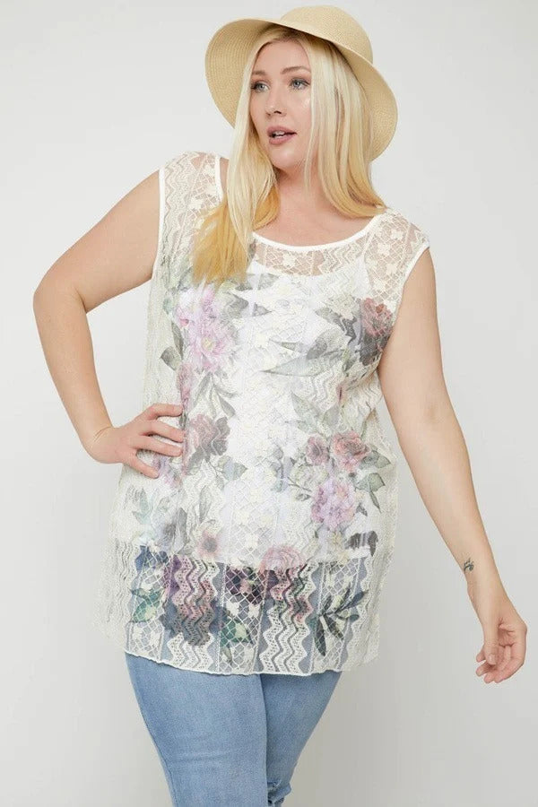 Women's Plus Lace, Sleeveless Tunic Top