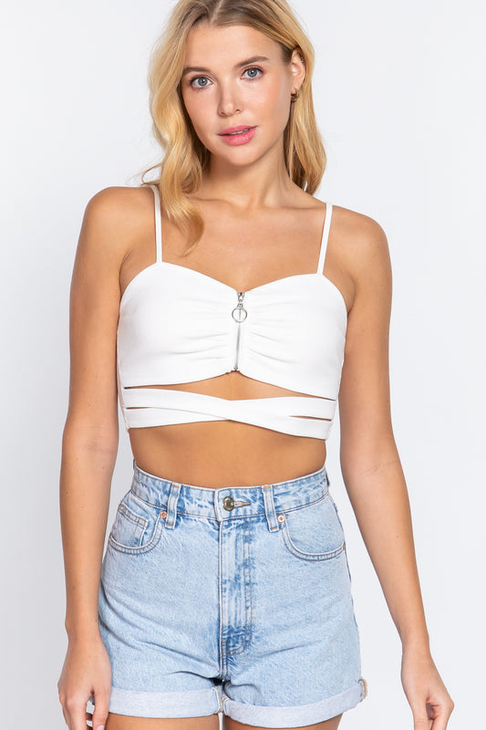 Women's Zippered Cross Rib Knit Crop Cami