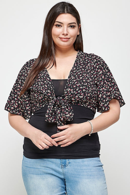 Women's Plus Size Ditsy Floral Print Cropped Bolero Cardigan