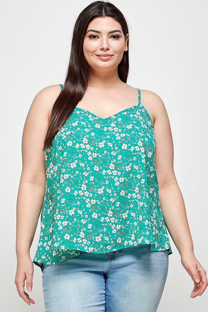 Women's Plus Size, Ditsy Floral Print Cami Top