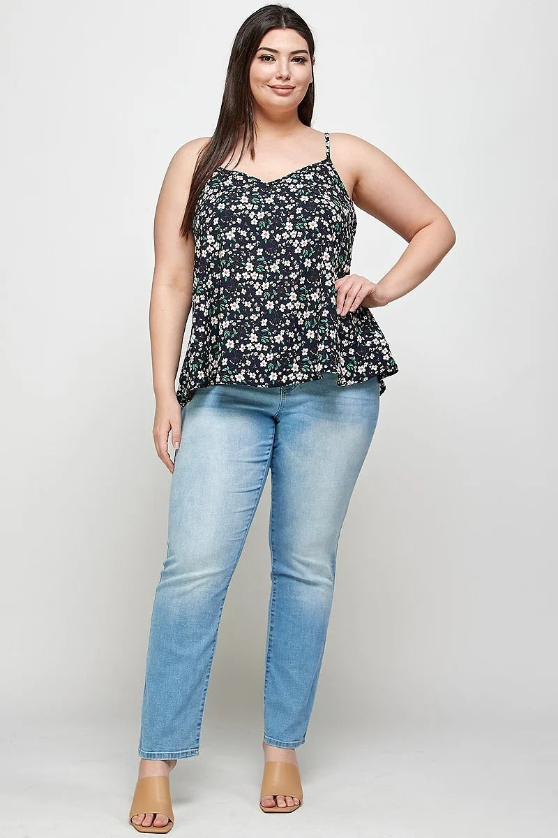 Women's Plus Size, Ditsy Floral Print Cami Top