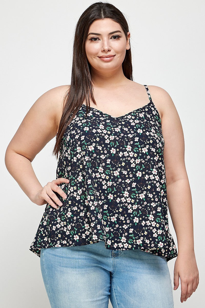 Women's Plus Size, Ditsy Floral Print Cami Top